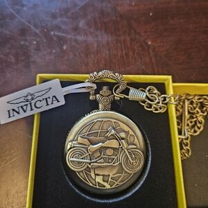 Invicta Brass Pocket Watch with Motorcycle Motif